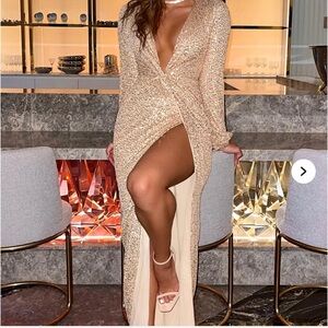 Fashion Nova Gold Sequin Long Sleeve Dress